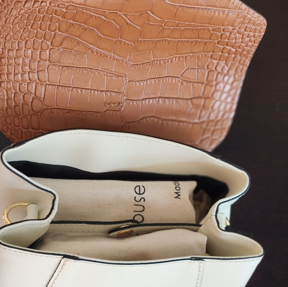 NWT ❗️ House of Harlow  1960 mini backpack cream and brown leather crystal stud - Picture 7 of 13